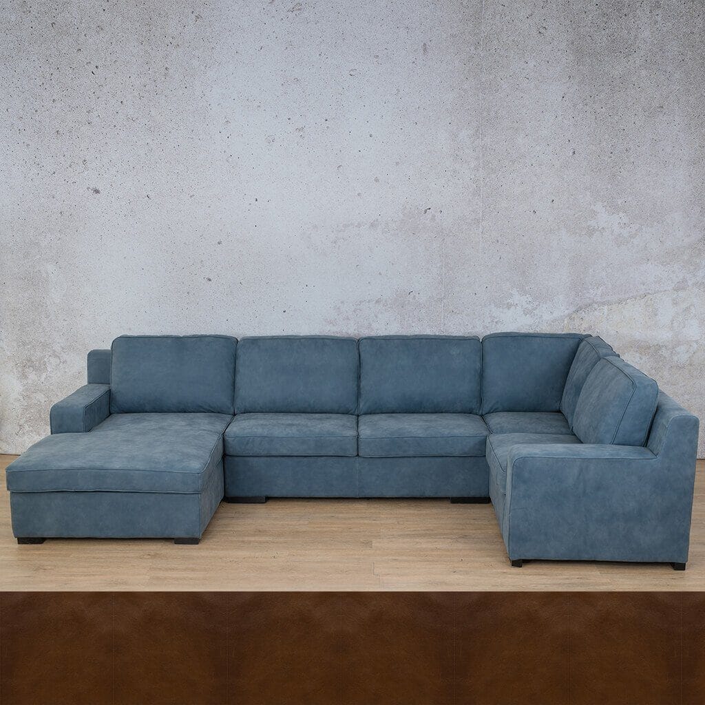 Rome Leather U-Sofa Chaise Sectional - LHF Leather Sectional Leather Gallery Czar Pecan
