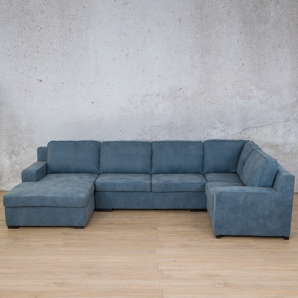 Rome Leather U-Sofa Chaise Sectional - LHF Leather Sectional Leather Gallery Flux Blue 