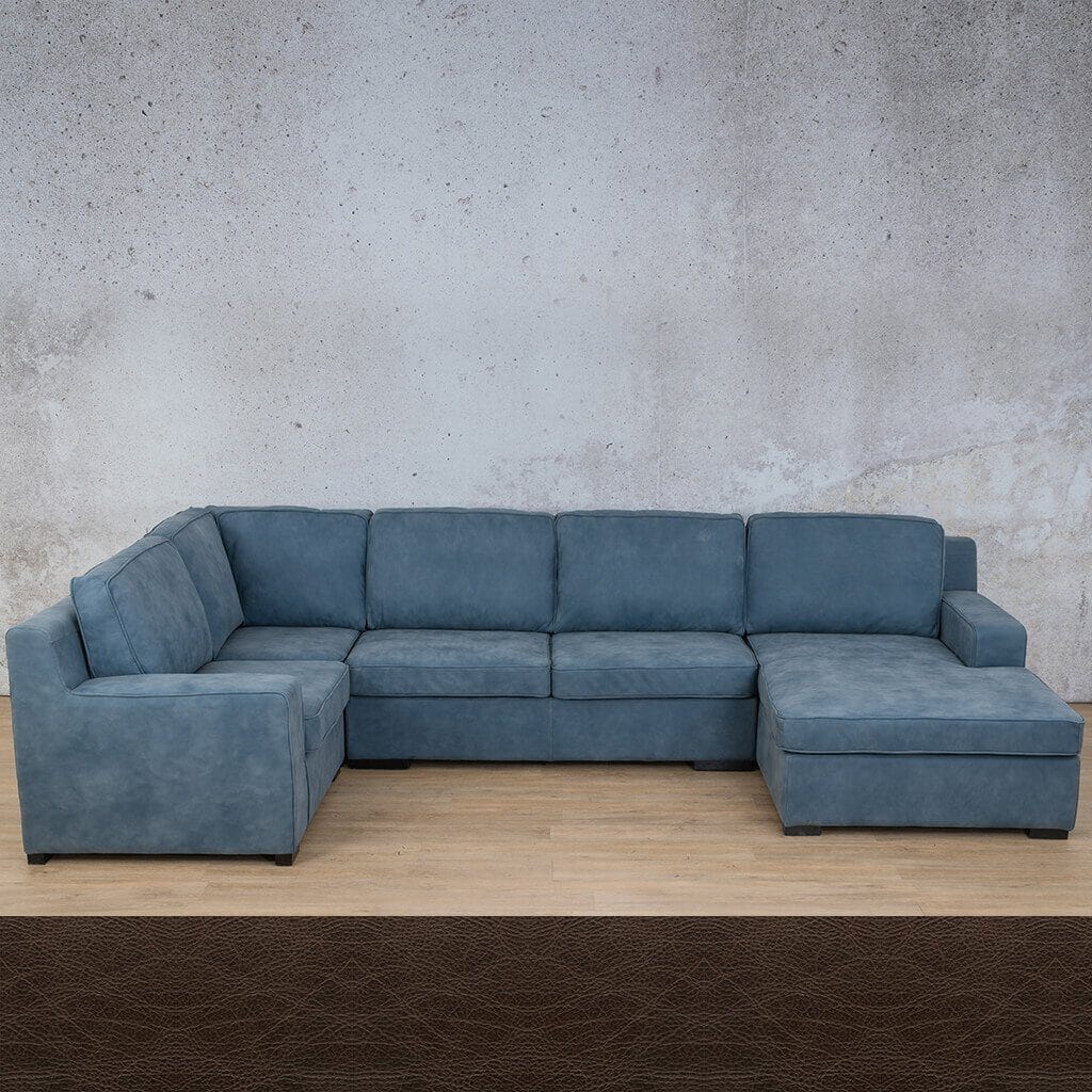 Rome Leather U-Sofa Chaise Sectional - RHF Leather Sectional Leather Gallery Czar Chocolate