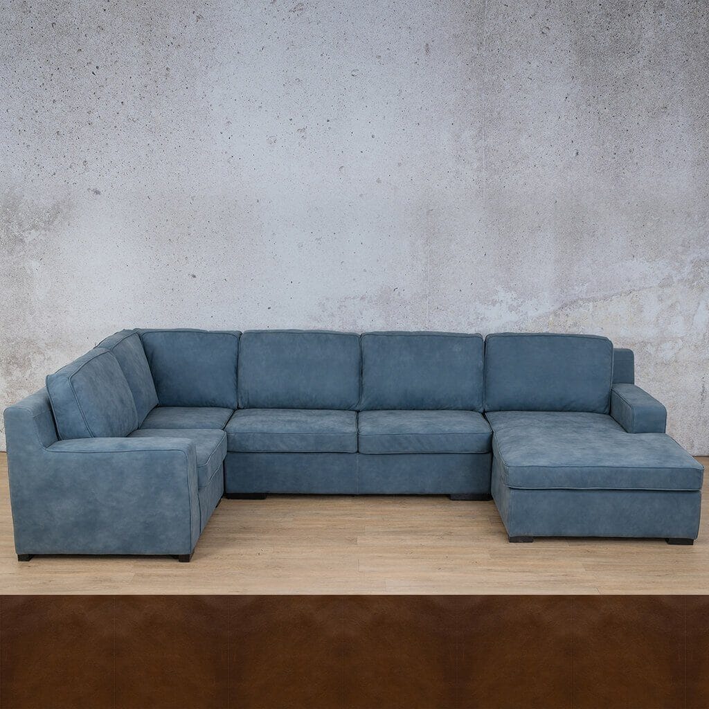 Rome Leather U-Sofa Chaise Sectional - RHF Leather Sectional Leather Gallery Czar Pecan