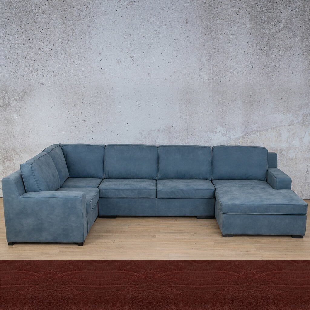 Rome Leather U-Sofa Chaise Sectional - RHF Leather Sectional Leather Gallery Czar Ruby