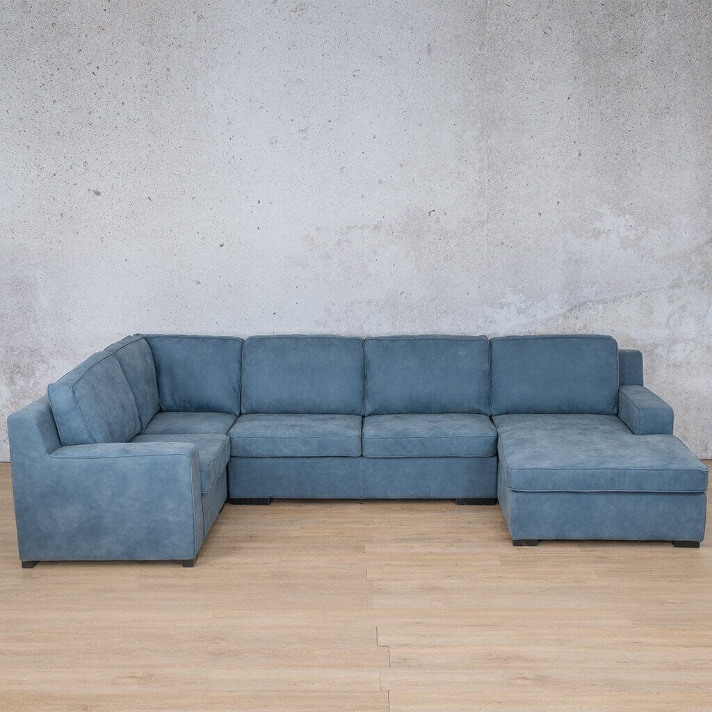 Rome Leather U-Sofa Chaise Sectional - RHF Leather Sectional Leather Gallery Flux Blue