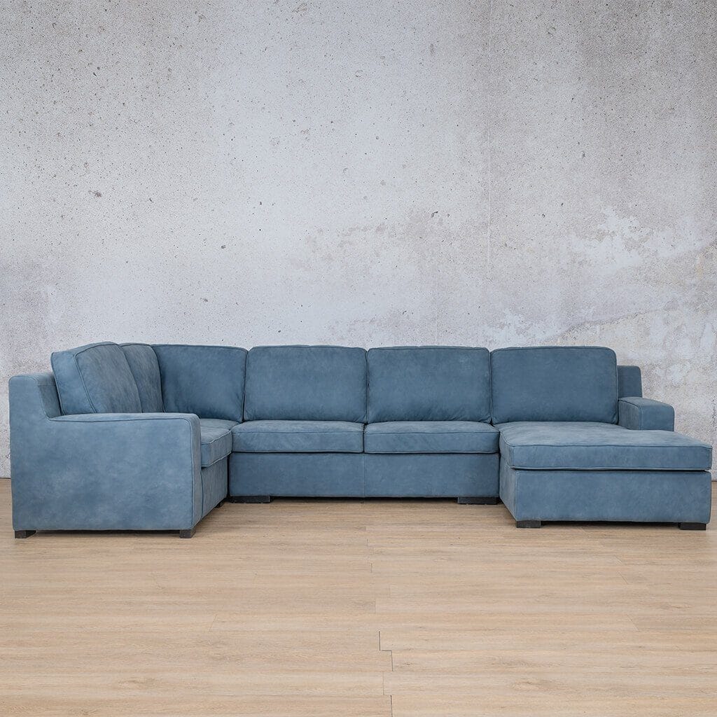 Rome Leather U-Sofa Chaise Sectional - RHF Leather Sectional Leather Gallery Flux Blue
