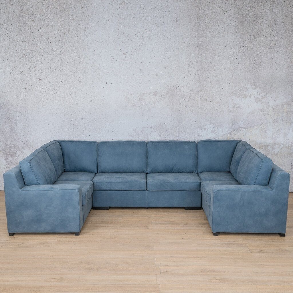 Rome Leather U-Sofa Sectional Leather Sectional Leather Gallery Flux Blue 