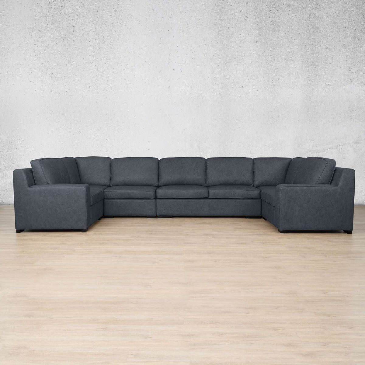 Rome Leather Modular U-Sofa Sectional Leather Sectional Leather Gallery Bedlam Blue Night