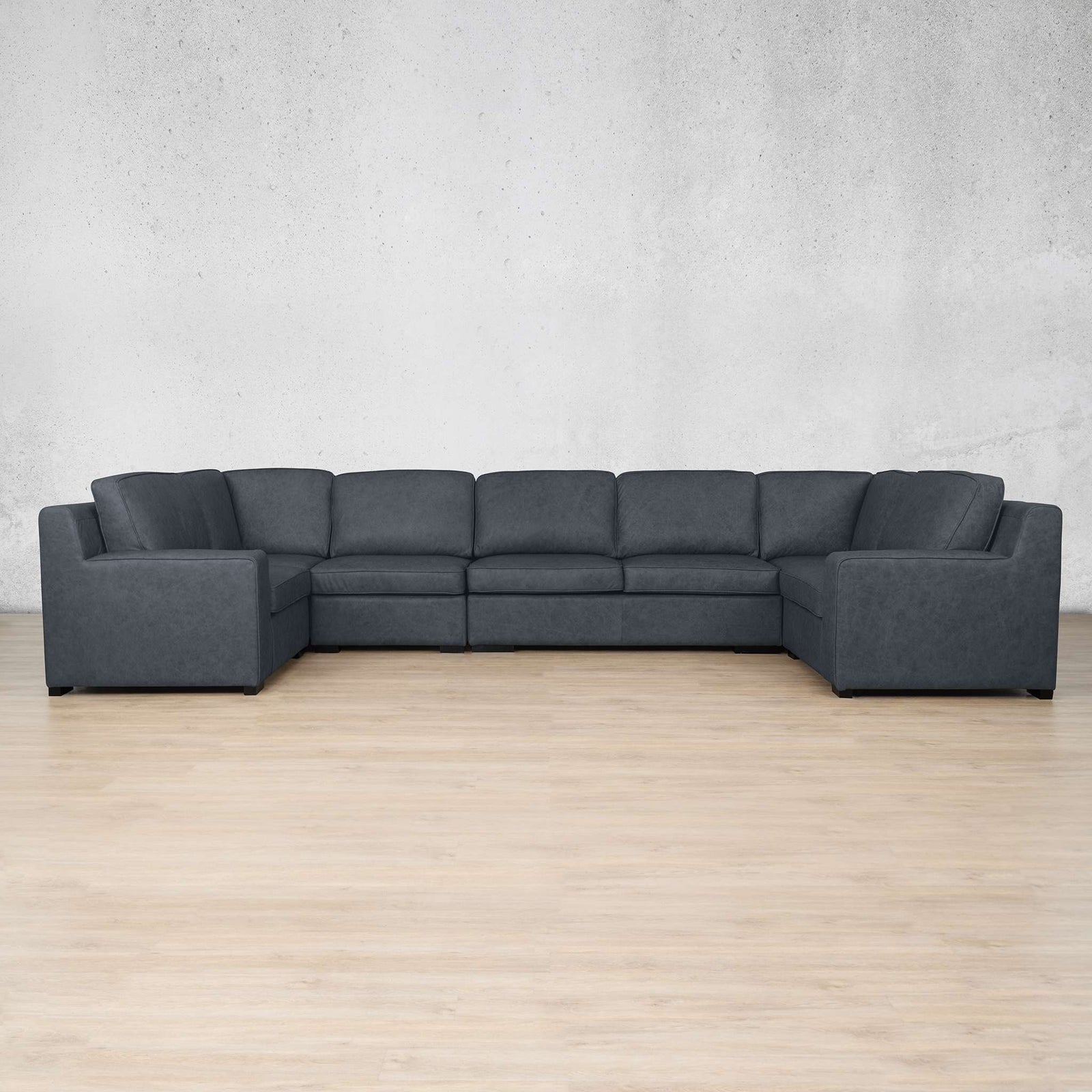 Rome Leather Modular U-Sofa Sectional Leather Sectional Leather Gallery Bedlam Blue Night