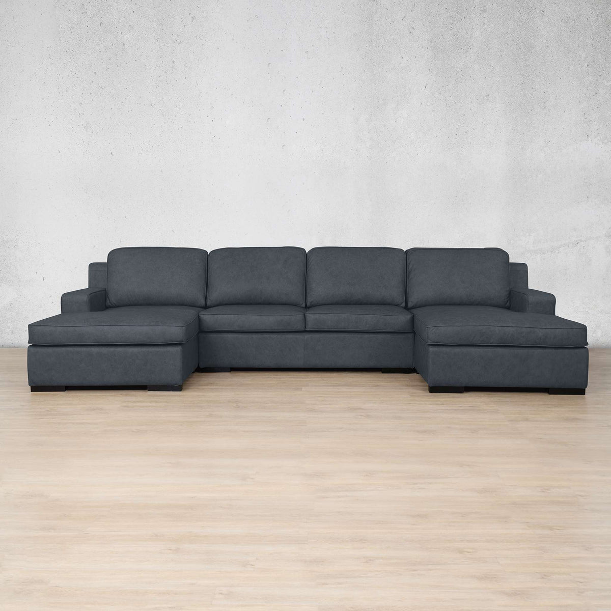 Rome Leather Sofa U-Chaise Sectional Leather Sectional Leather Gallery Bedlam Blue Night