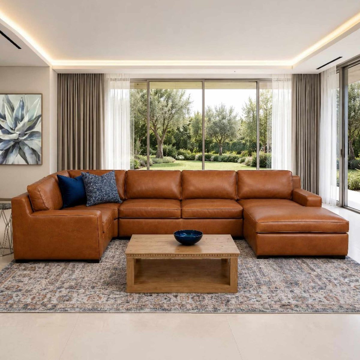Rome Leather U-Sofa Chaise Sectional - RHF Leather Sectional Leather Gallery Czar pecan
