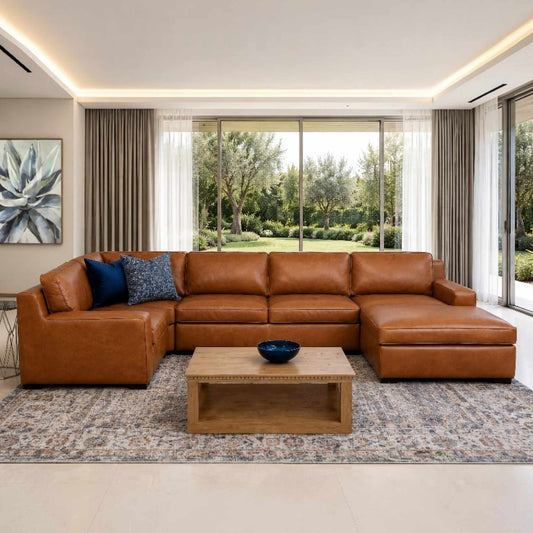 Rome Leather U-Sofa Chaise Sectional - RHF Leather Sectional Leather Gallery Czar pecan