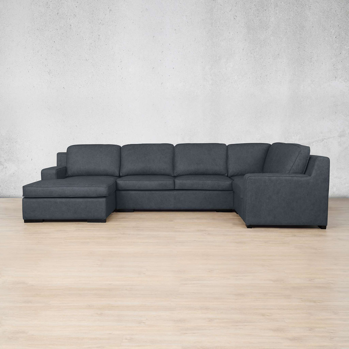 Rome Leather U-Sofa Chaise Sectional - LHF Leather Sectional Leather Gallery Bedlam Blue Night