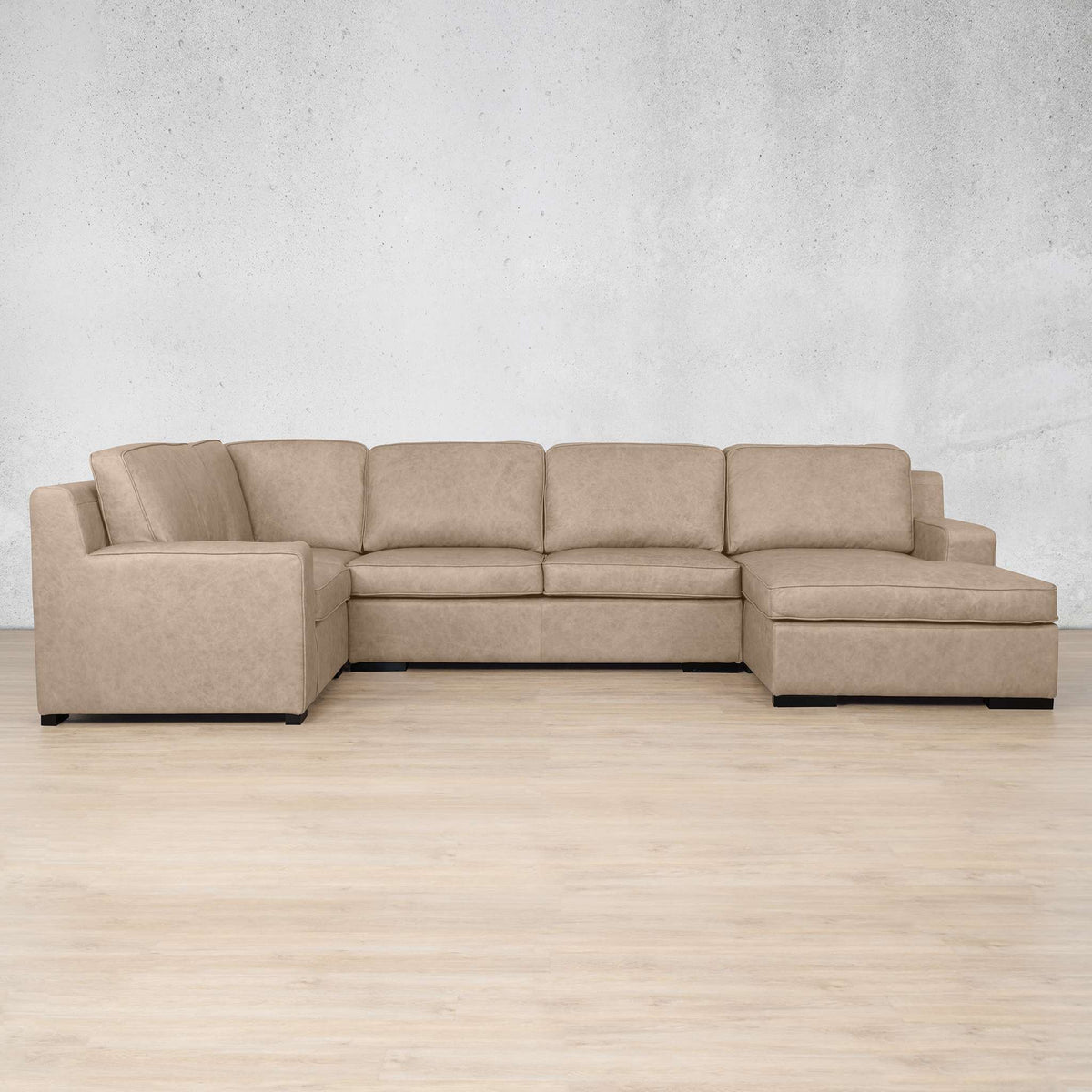 Rome Leather U-Sofa Chaise Sectional - RHF Leather Sectional Leather Gallery Almond