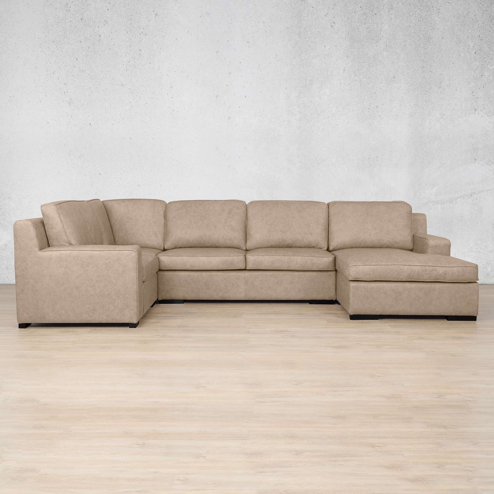 Rome Leather U-Sofa Chaise Sectional - RHF Leather Sectional Leather Gallery Almond