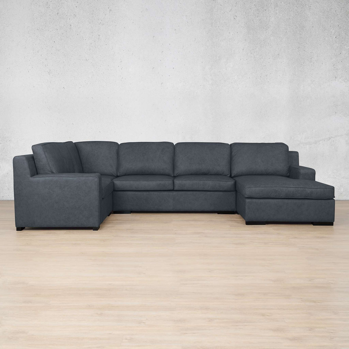 Rome Leather U-Sofa Chaise Sectional - RHF Leather Sectional Leather Gallery Bedlam Blue Night