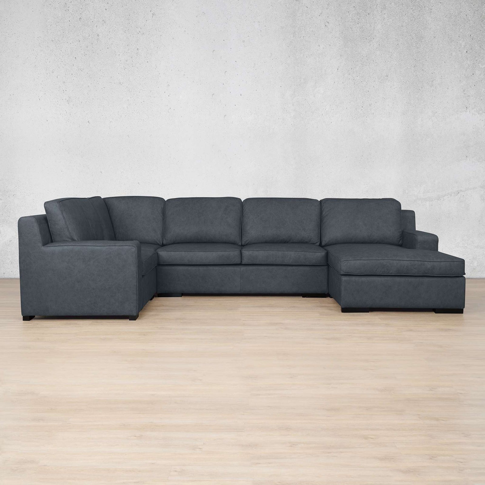 Rome Leather U-Sofa Chaise Sectional - RHF Leather Sectional Leather Gallery Bedlam Blue Night