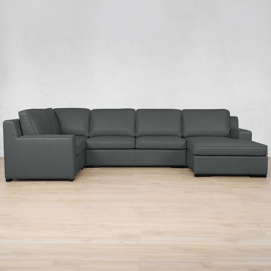 Rome Leather U-Sofa Chaise Sectional - RHF Leather Sectional Leather Gallery Flux Grey