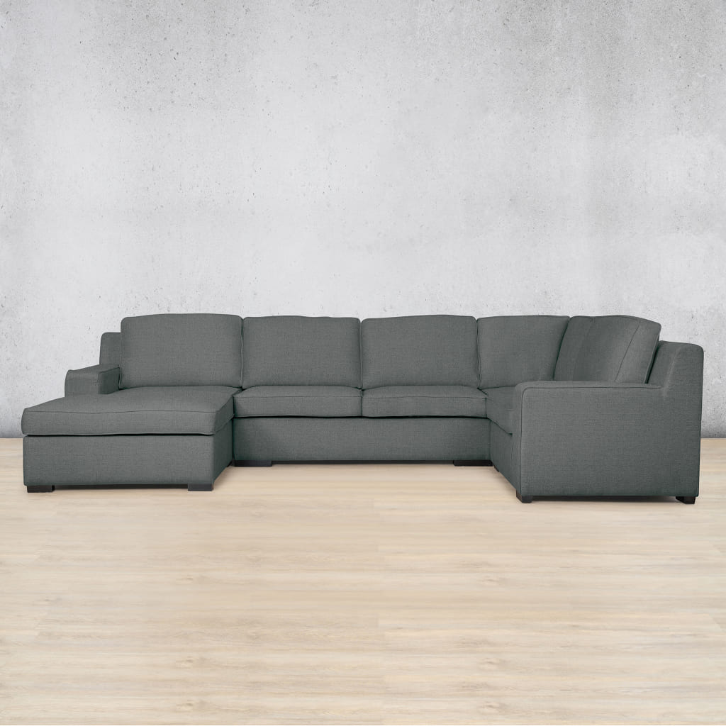 Rome Fabric U-Sofa Chaise Sectional- LHF Fabric Corner Suite Leather Gallery Silver Charm