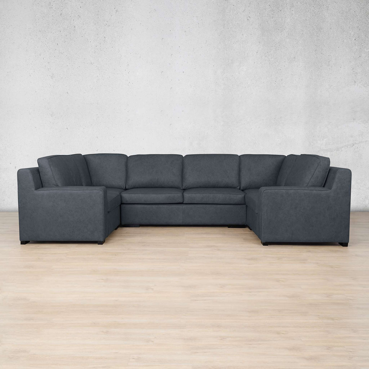 Rome Leather U-Sofa Sectional Leather Sectional Leather Gallery Bedlam Blue Night