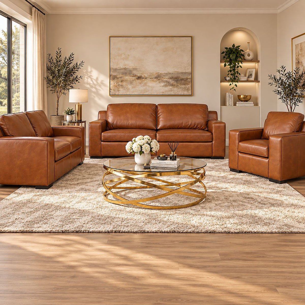 Rome 3+2+1 Leather Sofa Suite Leather Gallery Czar Pecan 