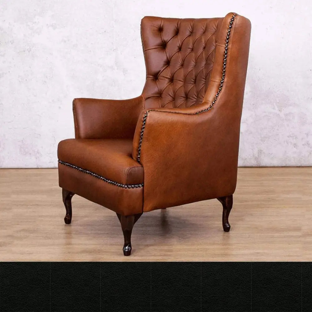 Salina Leather Armchair - Wingback Armchair & Customisable Leather - Czar Black - Occasional Chair