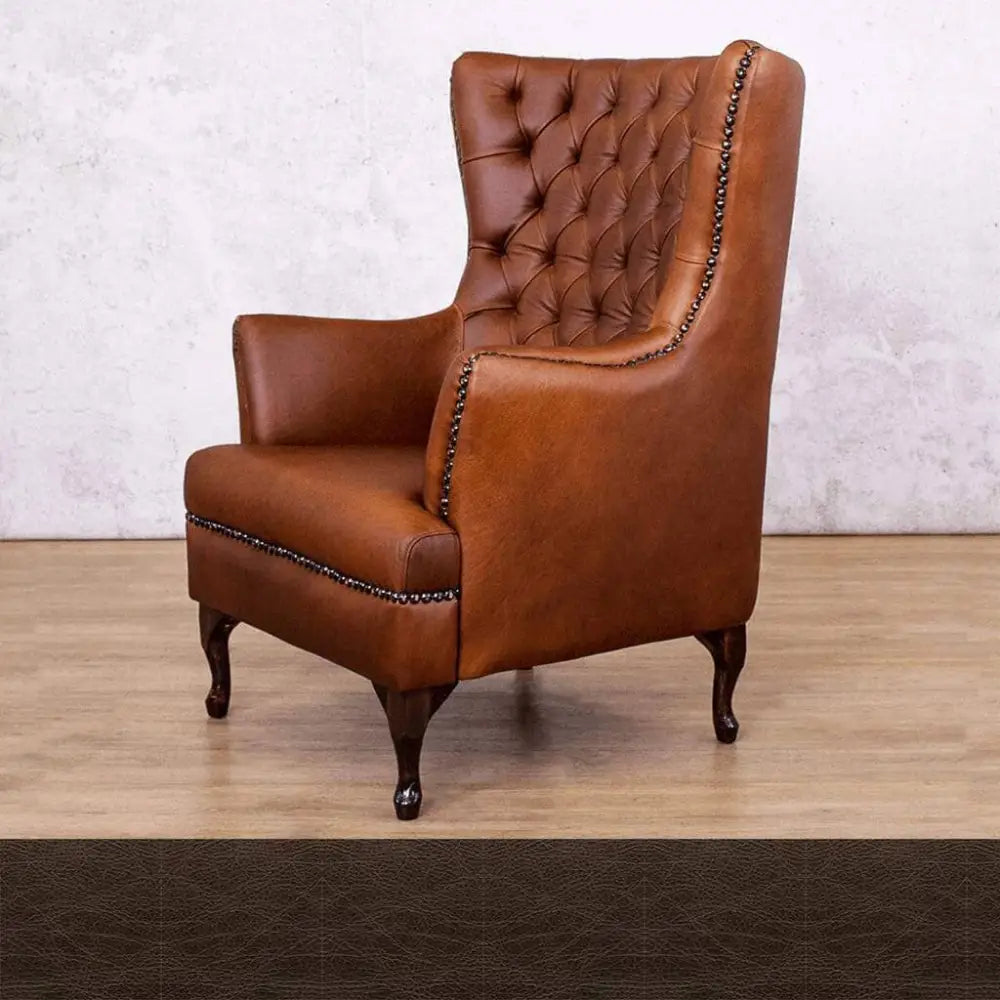 Salina Leather Armchair - Wingback Armchair & Customisable Leather - Czar Chocolate - Occasional Chair