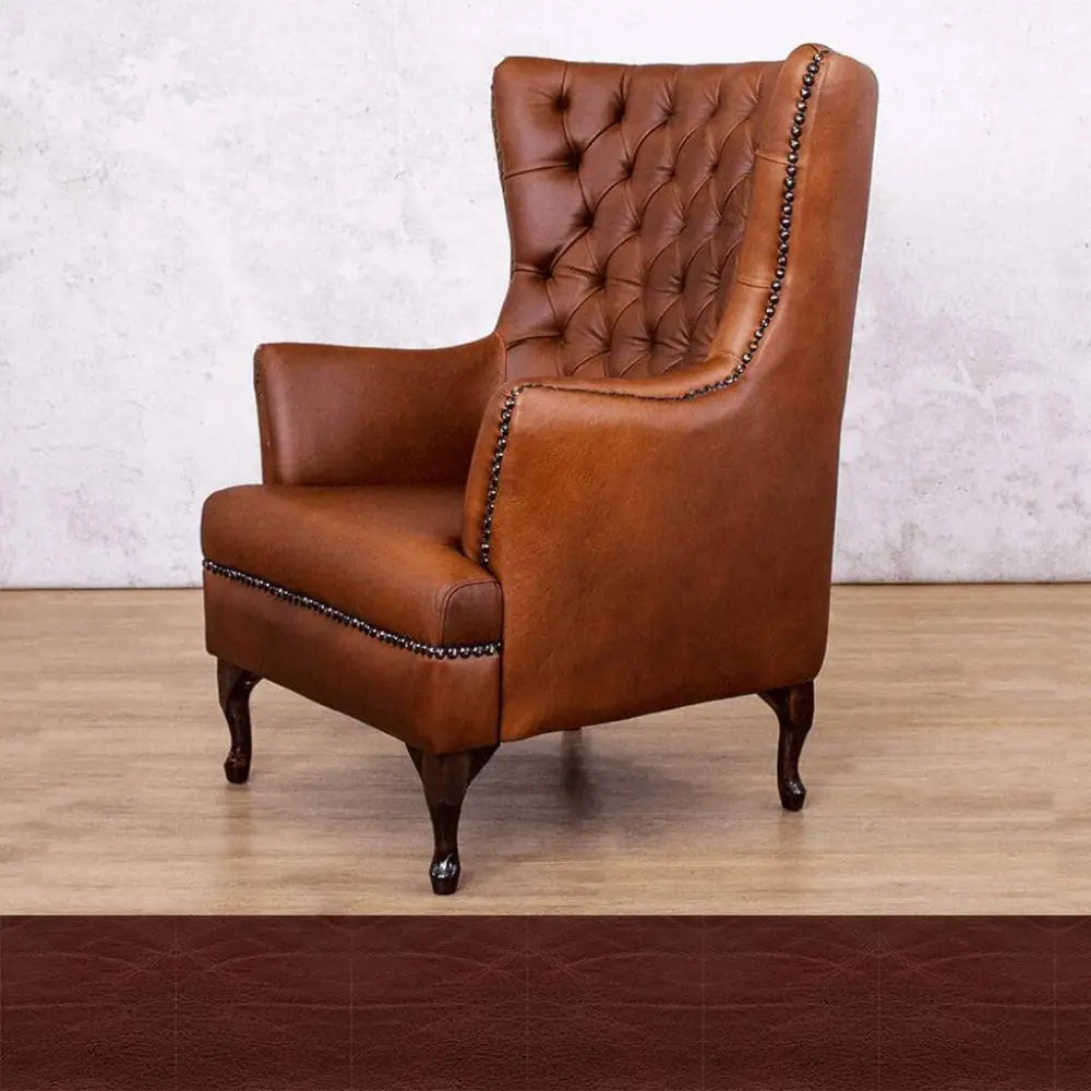 Salina Leather Armchair - Wingback Armchair & Customisable Leather - Czar Ruby - Occasional Chair