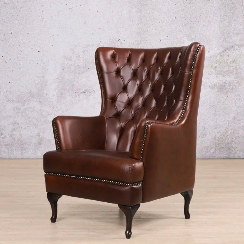 Salina Leather Armchair - Wingback Armchair & Customisable Leather - Dark Regal Treacle - Occasional Chair