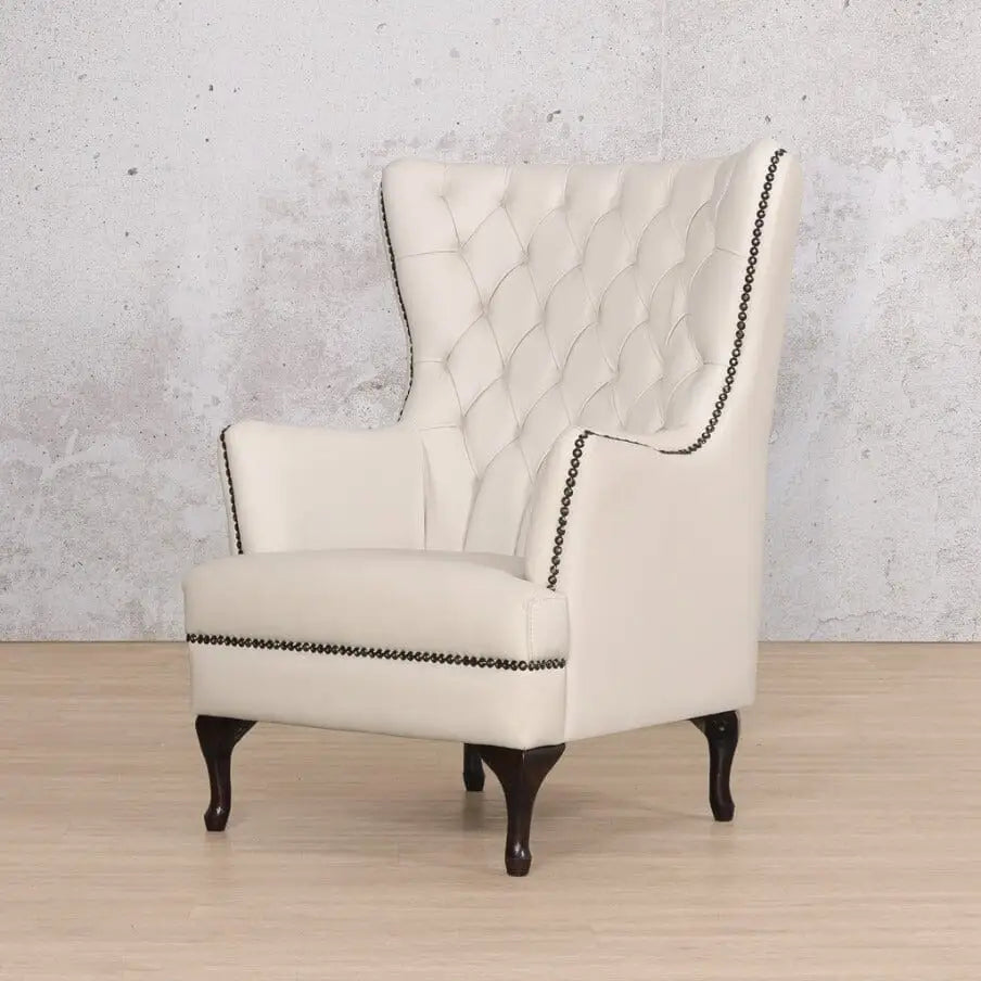 Salina Leather Armchair - Wingback Armchair & Customisable Leather - Manatee Beige - Occasional Chair