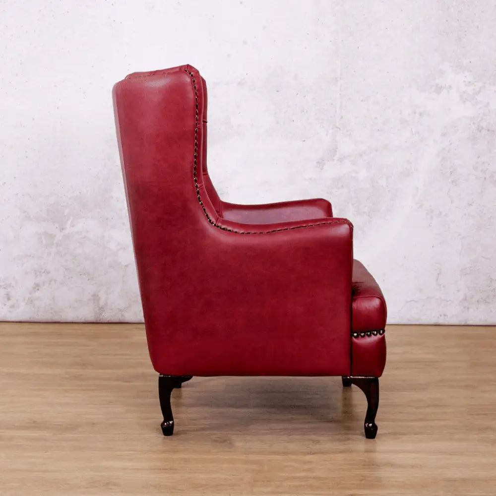 Salina Leather Armchair - Wingback Armchair & Customisable Leather - Occasional Chair Royal Ruby