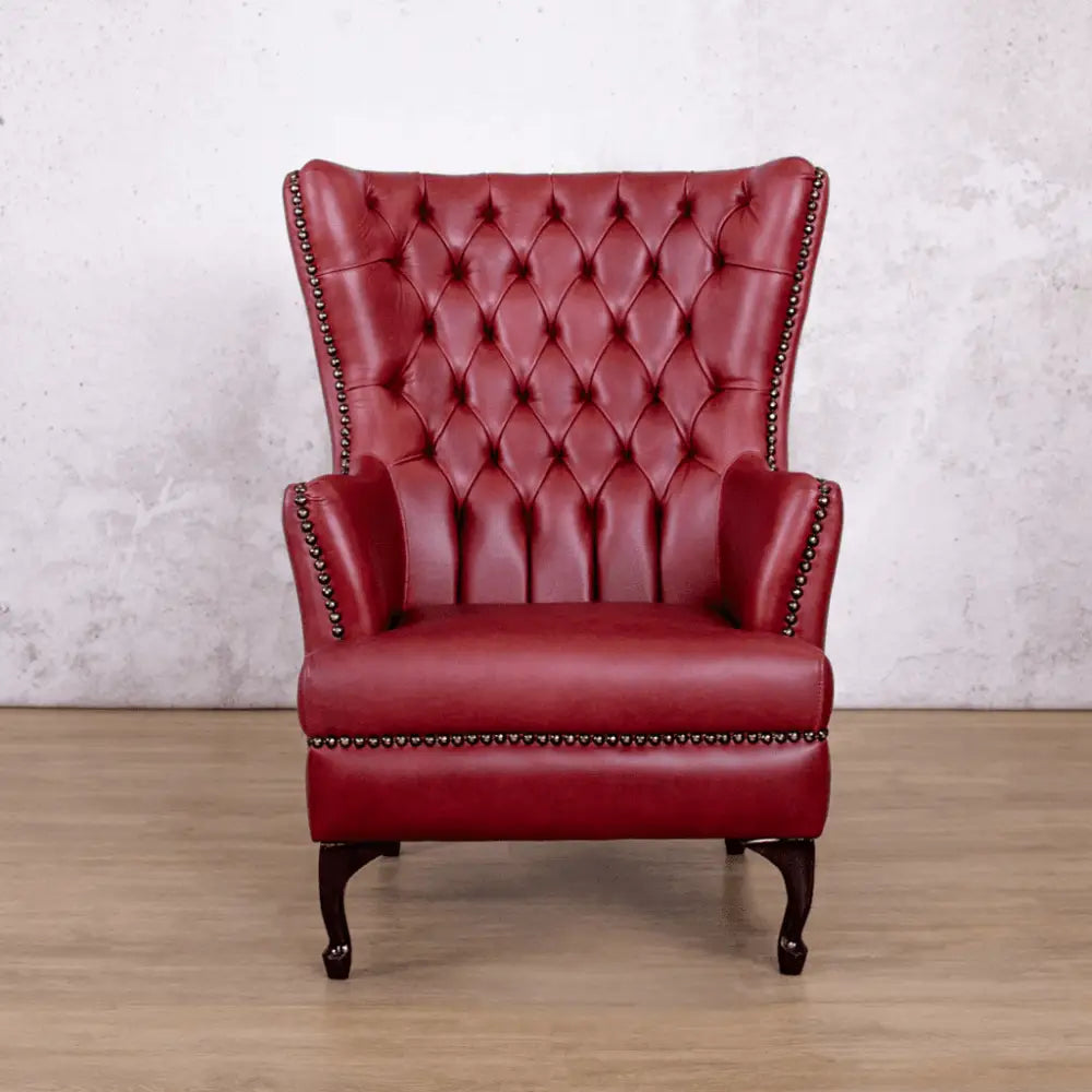 Salina Leather Armchair - Wingback Armchair & Customisable Leather - Occasional Chair Royal Ruby