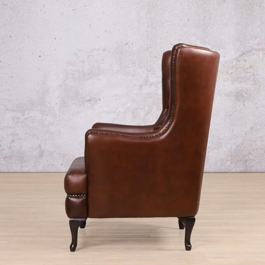 Salina Leather Armchair - Wingback Armchair & Customisable Leather - Occasional Chair Dark Regal Treacle