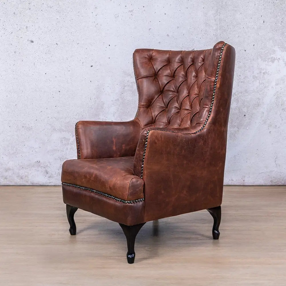 Salina Leather Armchair - Wingback Armchair & Customisable Leather - Royal Cognac - Occasional Chair