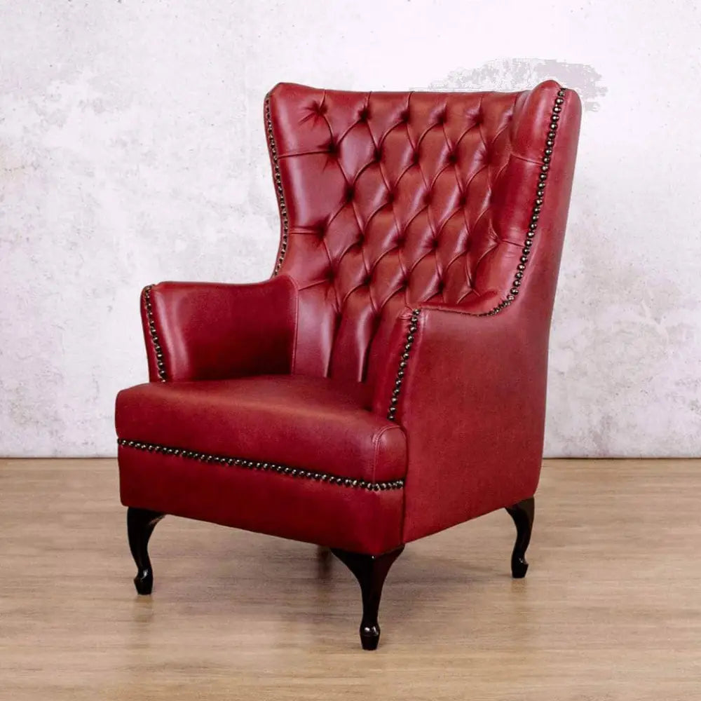 Salina Leather Armchair - Wingback Armchair & Customisable Leather - Royal Ruby - Occasional Chair