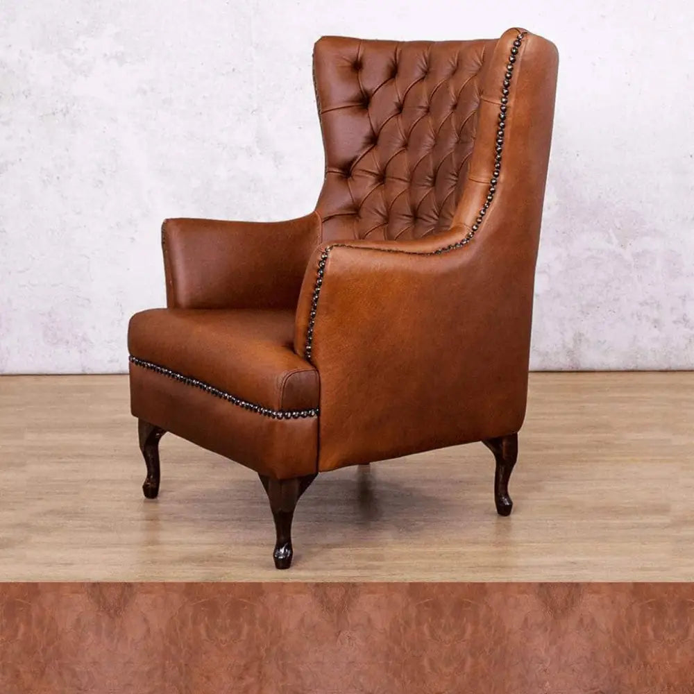 Salina Leather Armchair - Wingback Armchair & Customisable Leather - Royal Saddle - Occasional Chair
