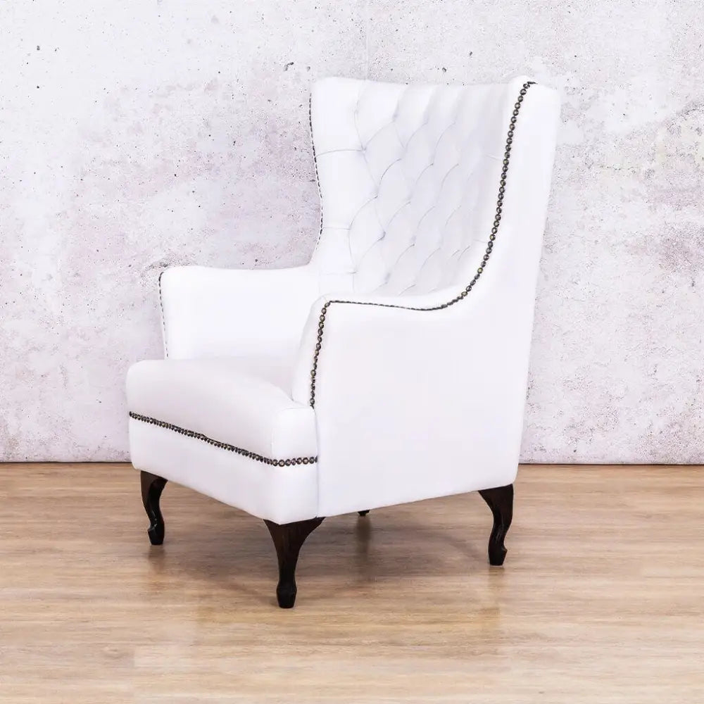 Salina Leather Armchair - Wingback Armchair & Customisable Leather - Urban White - Occasional Chair