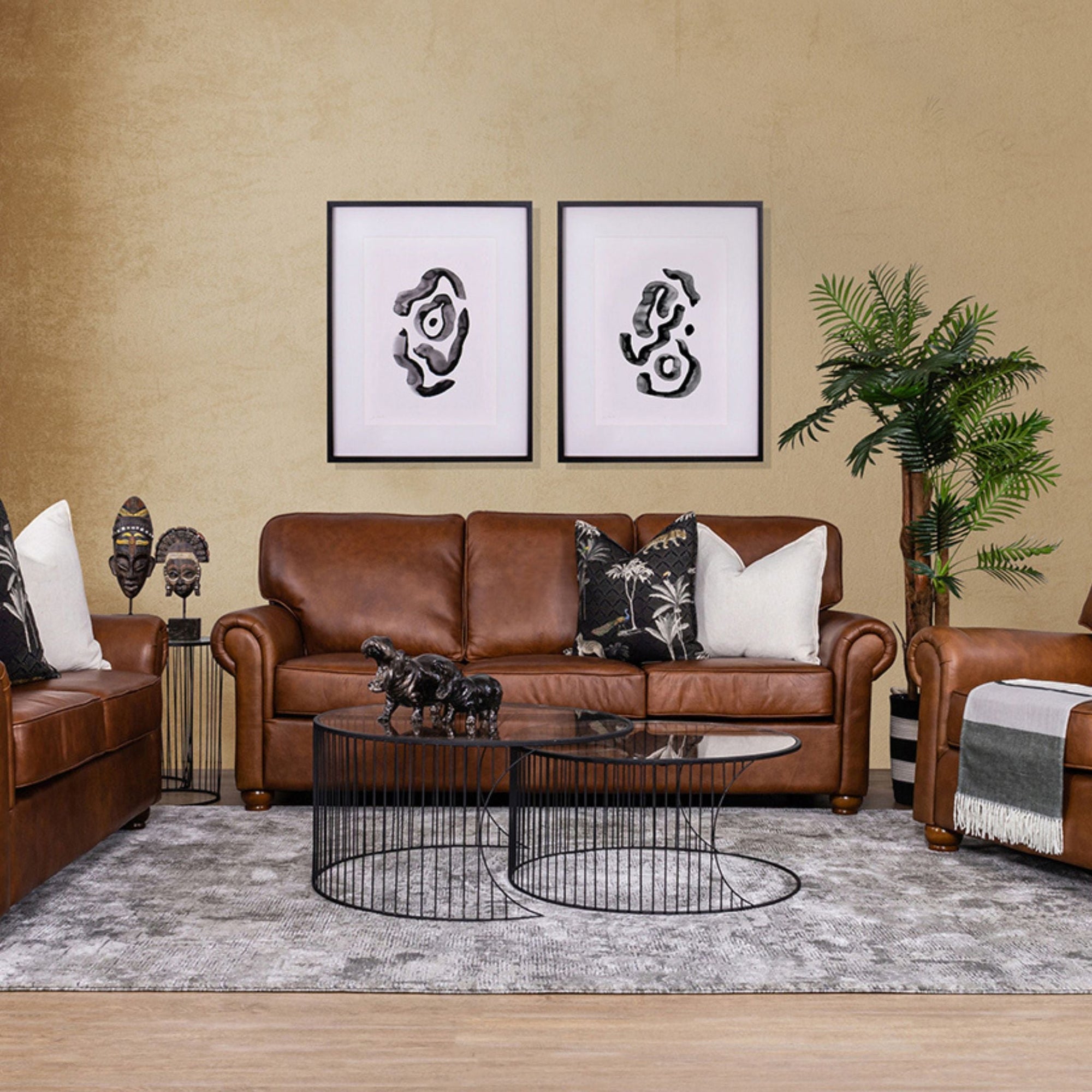 Salisbury 3 + 2 + 1 Leather Sofa Suite - Leather Sofa-czar-pecan