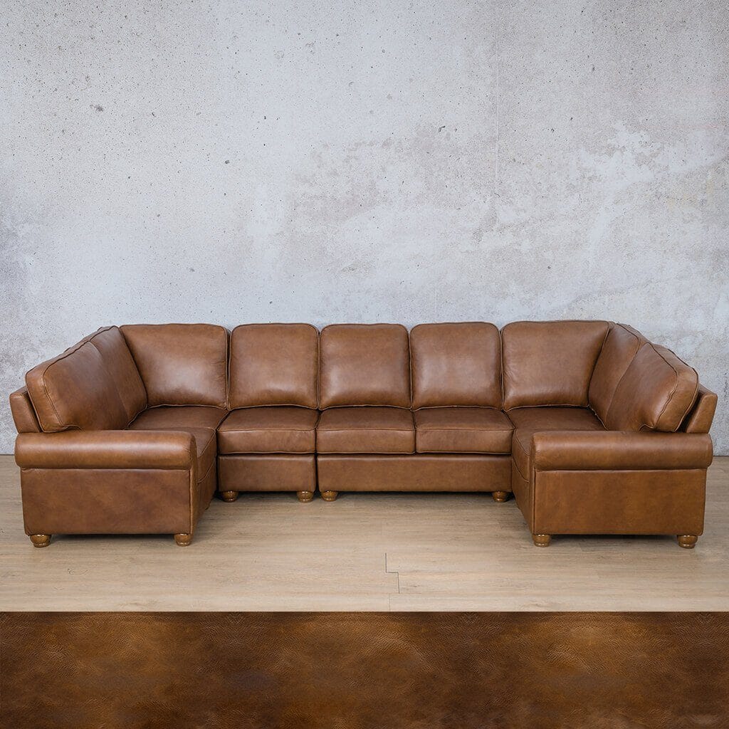 Salisbury Leather Modular U-Sofa Sectional Leather Sectional Leather Gallery Royal Walnut 