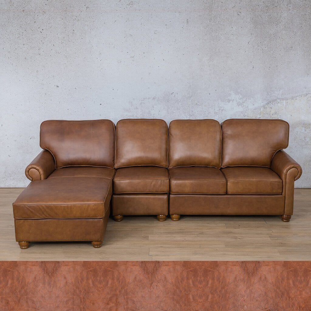 Salisbury Leather Sofa Chaise Modular Sectional - LHF Leather Sectional Leather Gallery Royal Saddle 