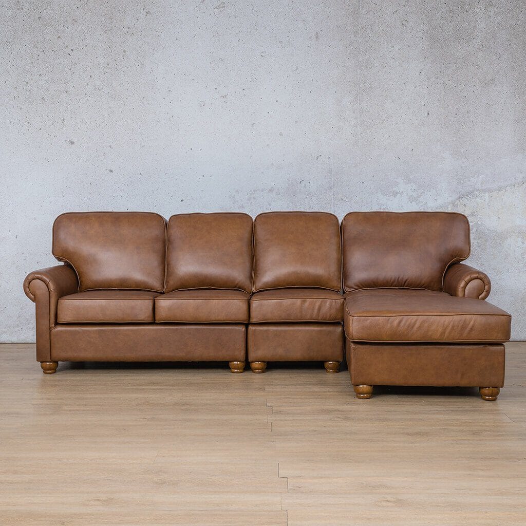 Salisbury Leather Sofa Chaise Modular Sectional - RHF Leather Sectional Leather Gallery Czar Pecan 