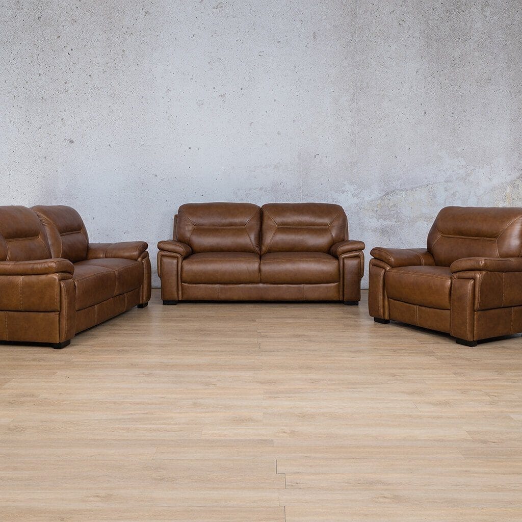 San Lorenze 3 + 2 + 1 Leather Sofa Suite - Available on Special Order Plan Only - Czar Pecan - Leather Sofa