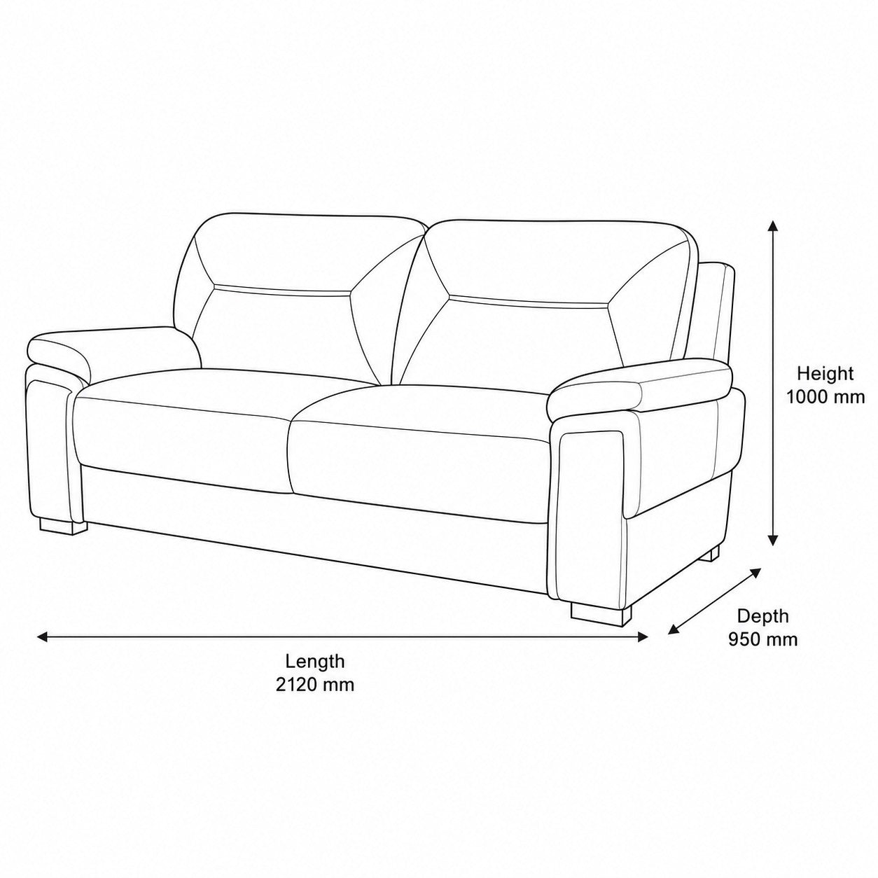 Measurement chart for San Lorenze 3 Seater Fabric Couch