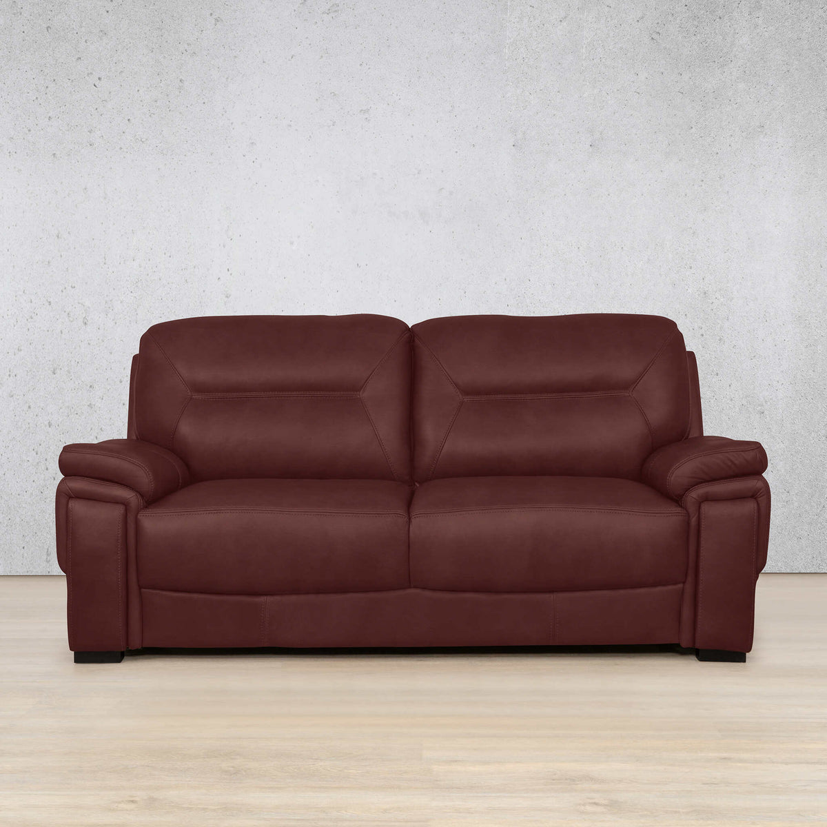Front facing view of the San Lorenze 2 seater Leather Sofa - Czar Ruby  |Leather Couches, couches, 3 seater couches, genuine leather couches, couches south africa 