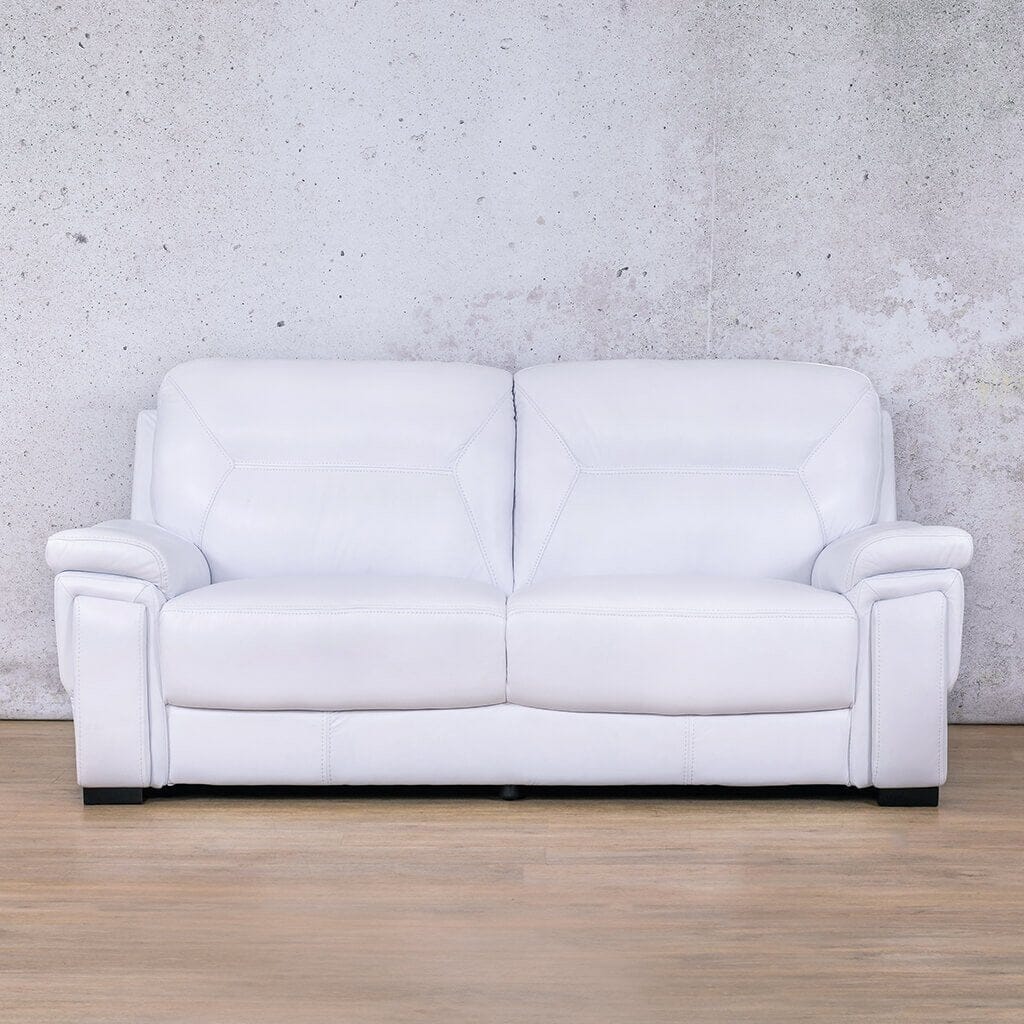 Front view of San Lorenze 3 seater Leather Sofa - Czar White | Leather Couches, three seater couch, white couch, couches for sale 