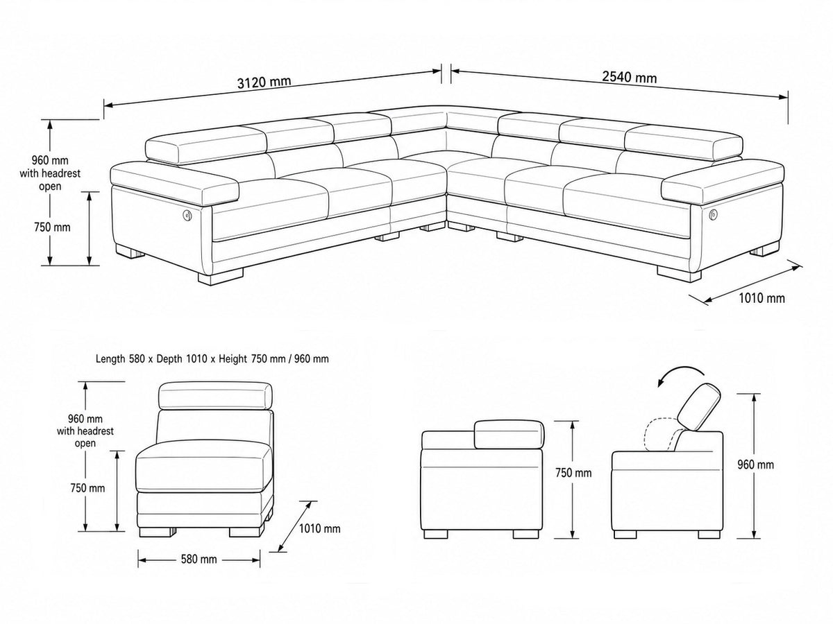 San Miguel 5 Seater Leather L Shape Couch