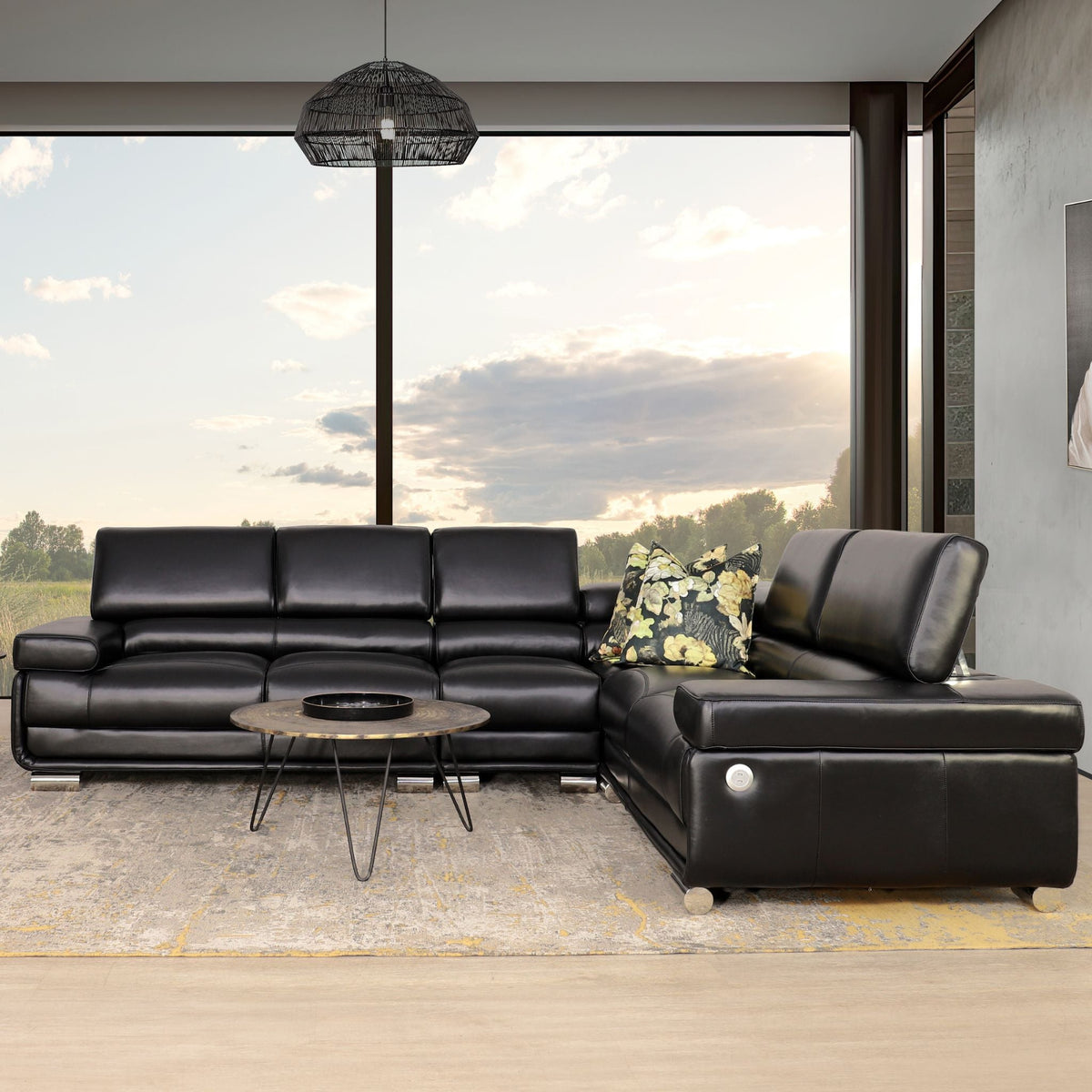 San Miguel L-Sectional - Leather Sectional Black