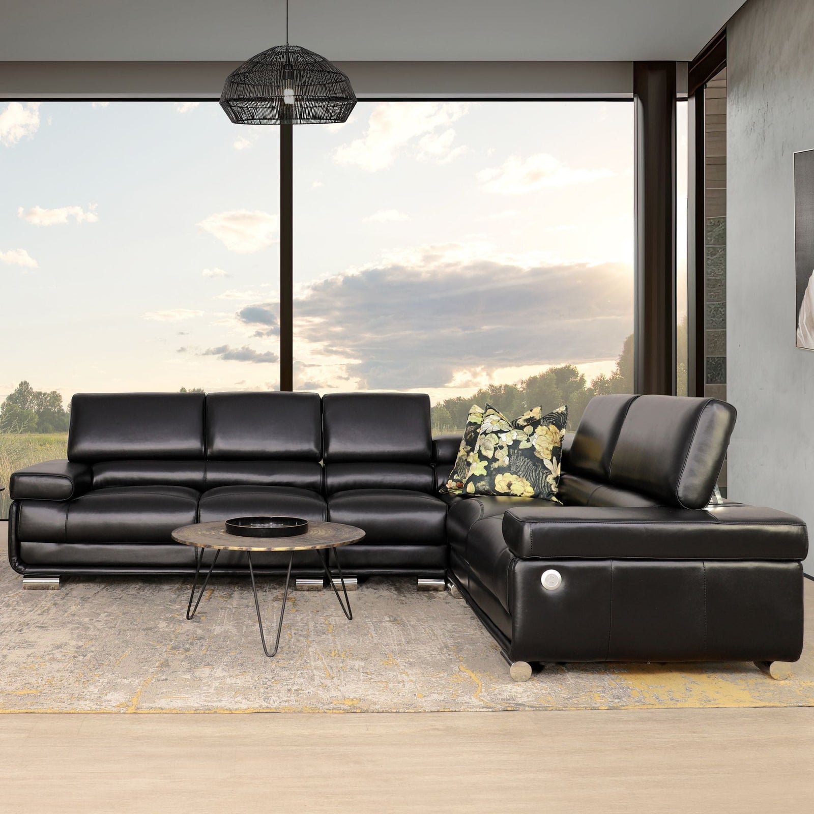 San Miguel L-Sectional - Leather Sectional Black