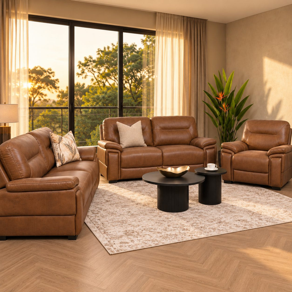 San Lorenze 3 + 2 +1 Leather Couch - Czar Pecan | Leather Gallery 