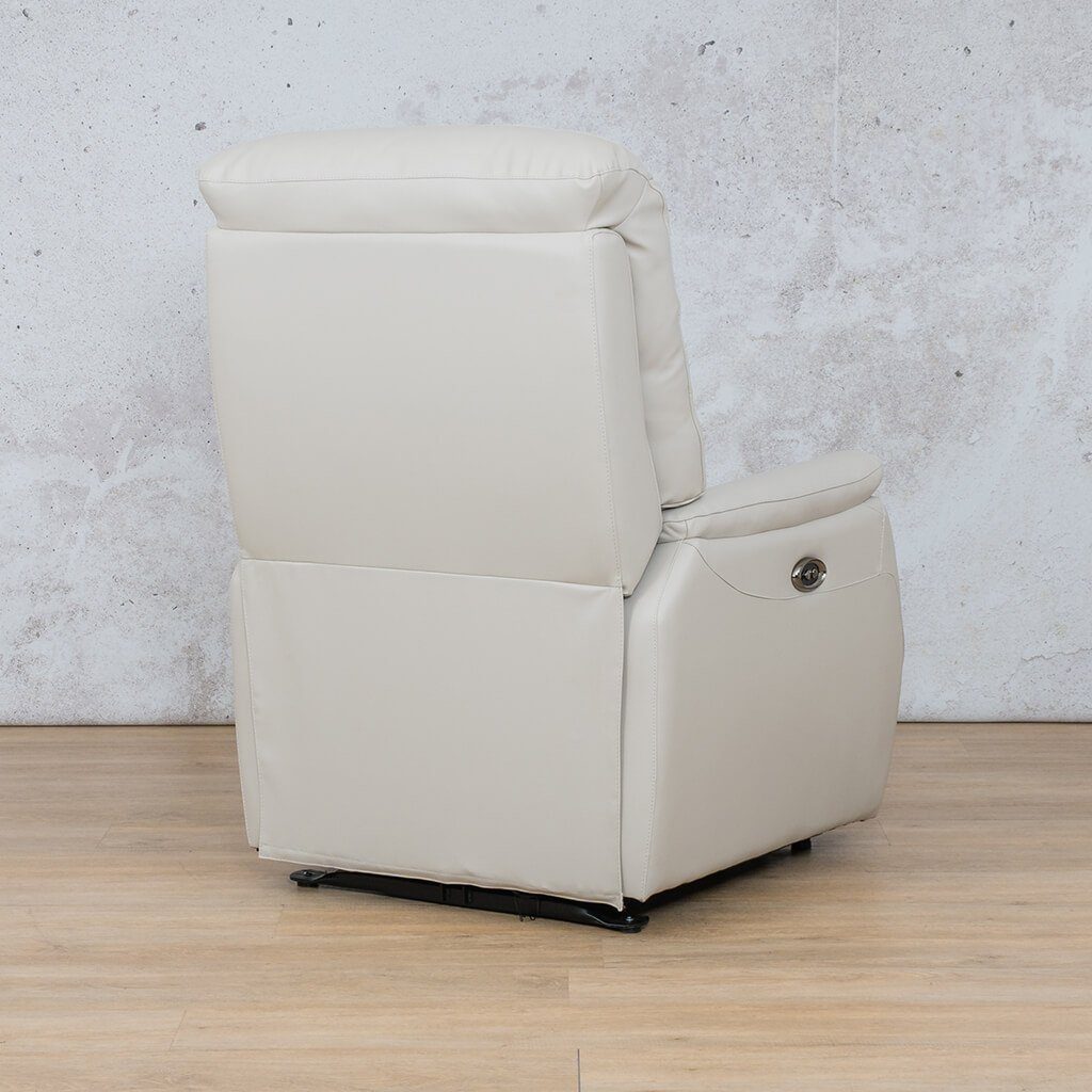 Back view of the Seattle beige Leather Recliner Chair showcasing high quality leather & craftmanship. 