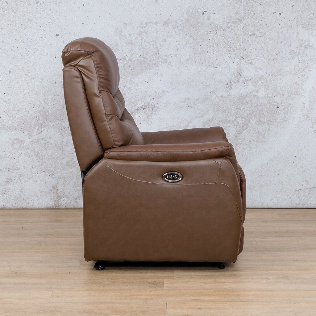 Seattle saddle Leather Recliner Chair with its electronic lift with a USB to charge your phone while you relax.