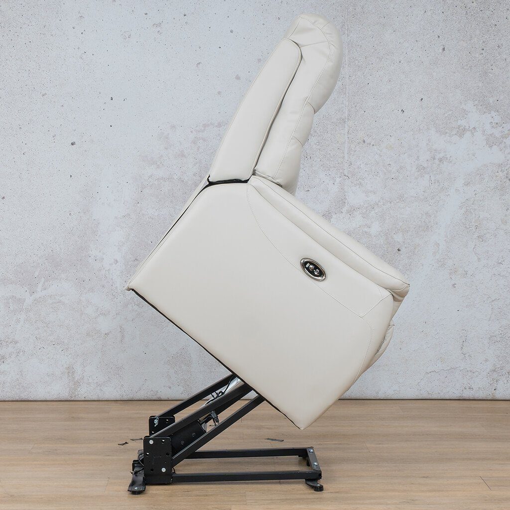Seattle beige Leather Recliner Chair is easy to clean underneath as it elevate the seat up.