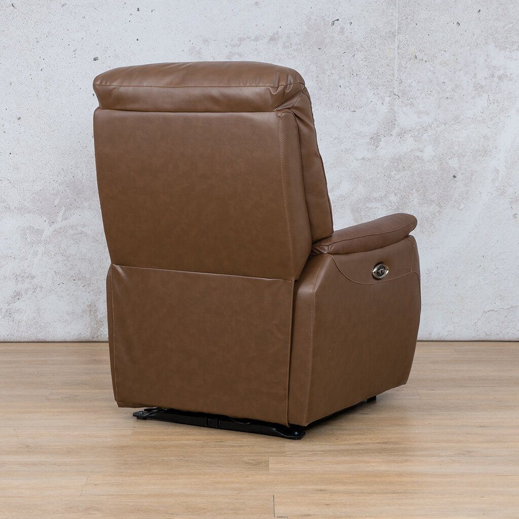 Back view of the Seattle saddle Leather Recliner Chair showcasing brown high quality leather. 